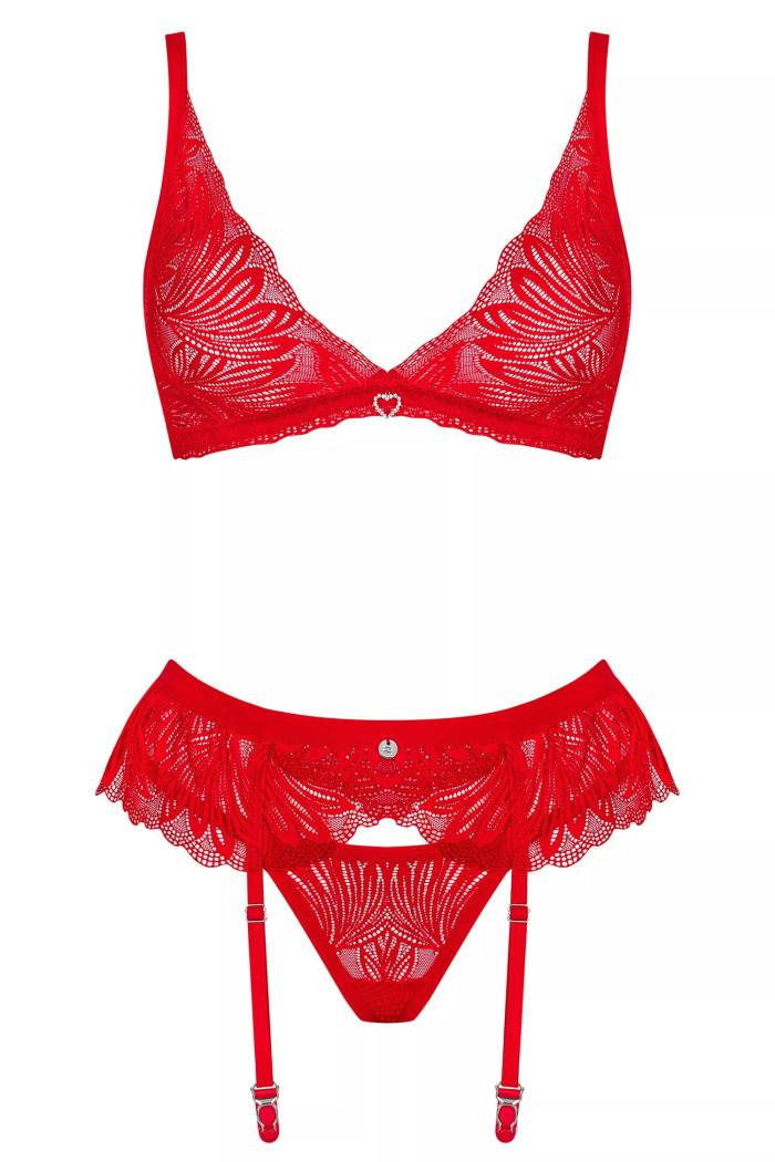 Комплект білизни червоний з поясом Obsessive Chilisa set