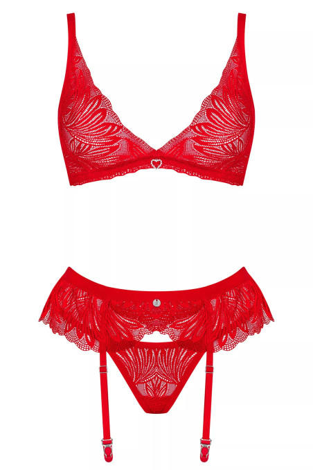 Комплект белья красный с поясом Obsessive Chilisa set