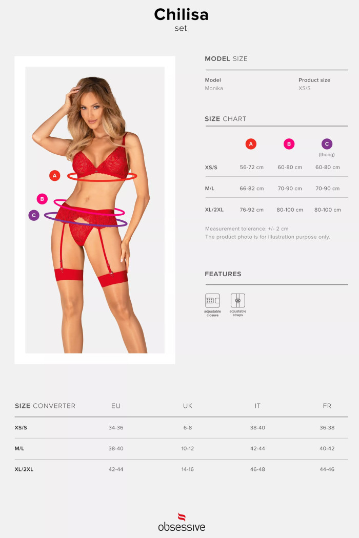 Комплект білизни червоний з поясом Obsessive Chilisa set