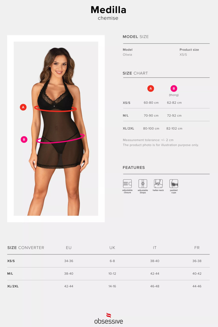 Комбінація прозора з трусиками Obsessive Medilla chemise