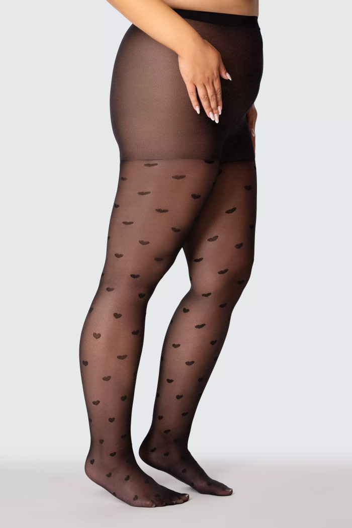 Колготки великого розміру з принтом Серця Mona Queen of Hearts 30