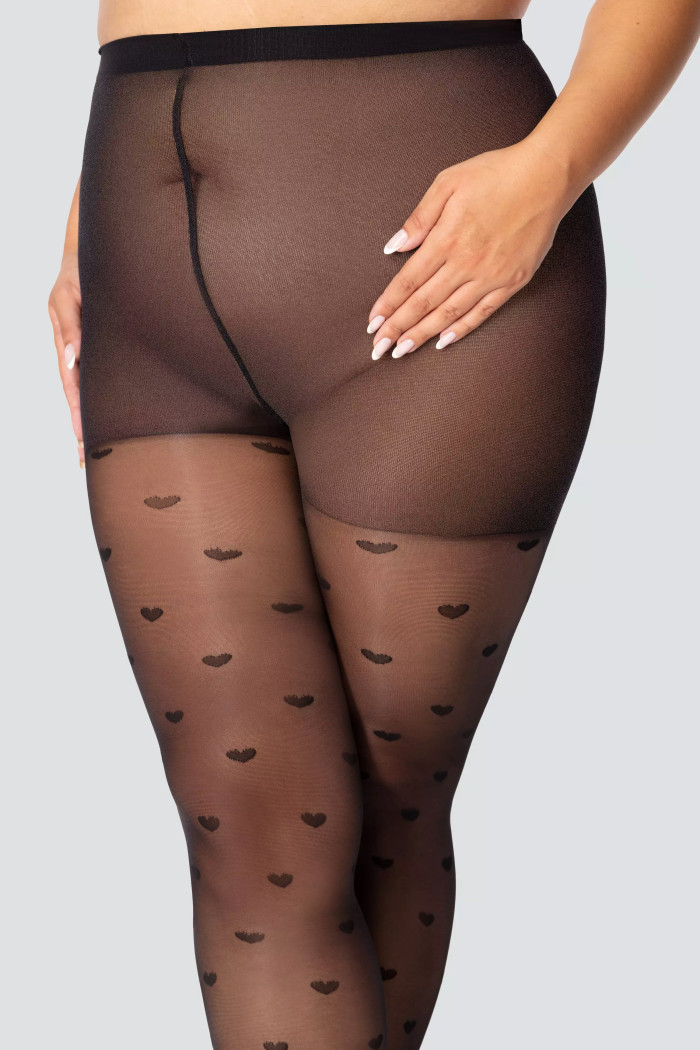 Колготки великого розміру з принтом Серця Mona Queen of Hearts 30