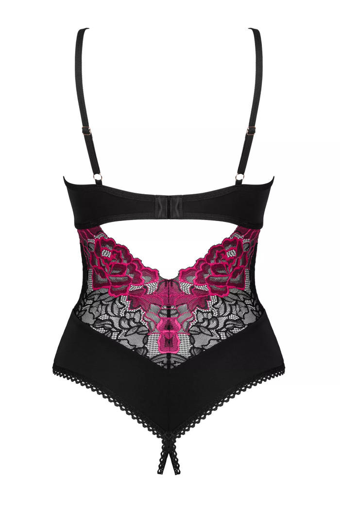 Боди кружевное с вырезом Obsessive Rosenty otwarte
