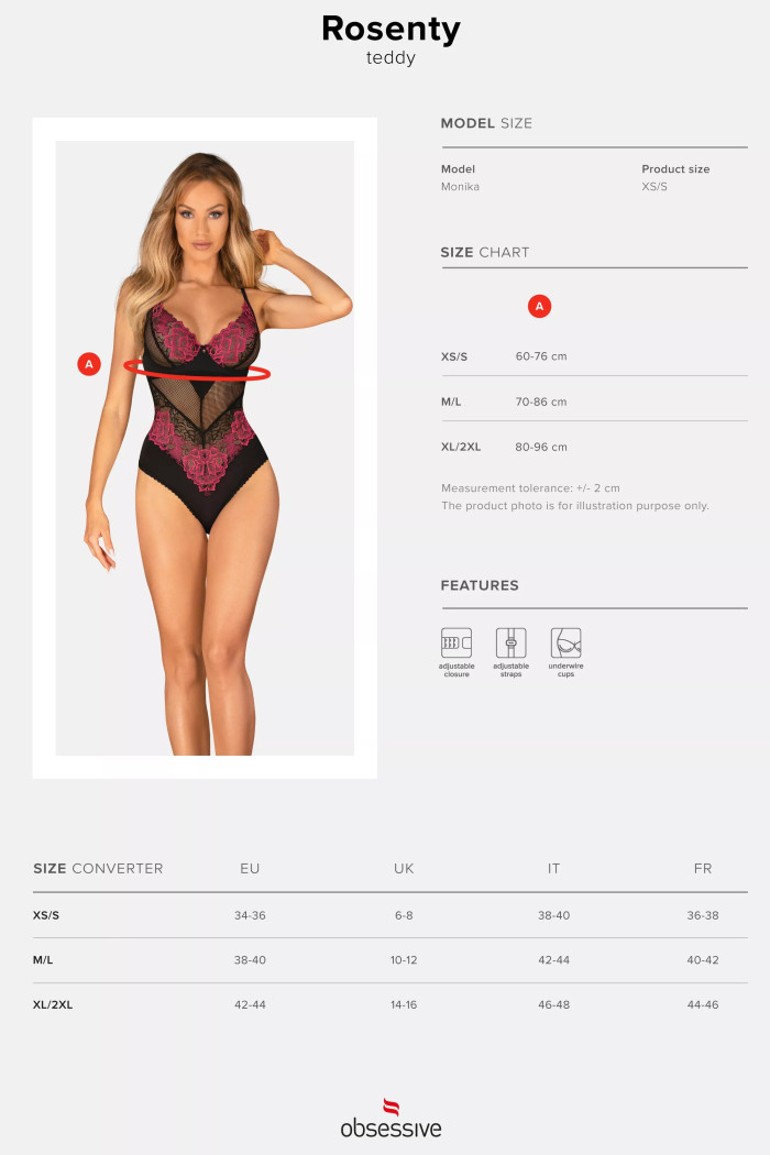 Боді жіноче мереживне Obsessive Rosenty
