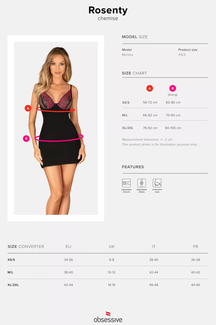 Комбинация сатиновая с трусиками Obsessive Rosenty chemise