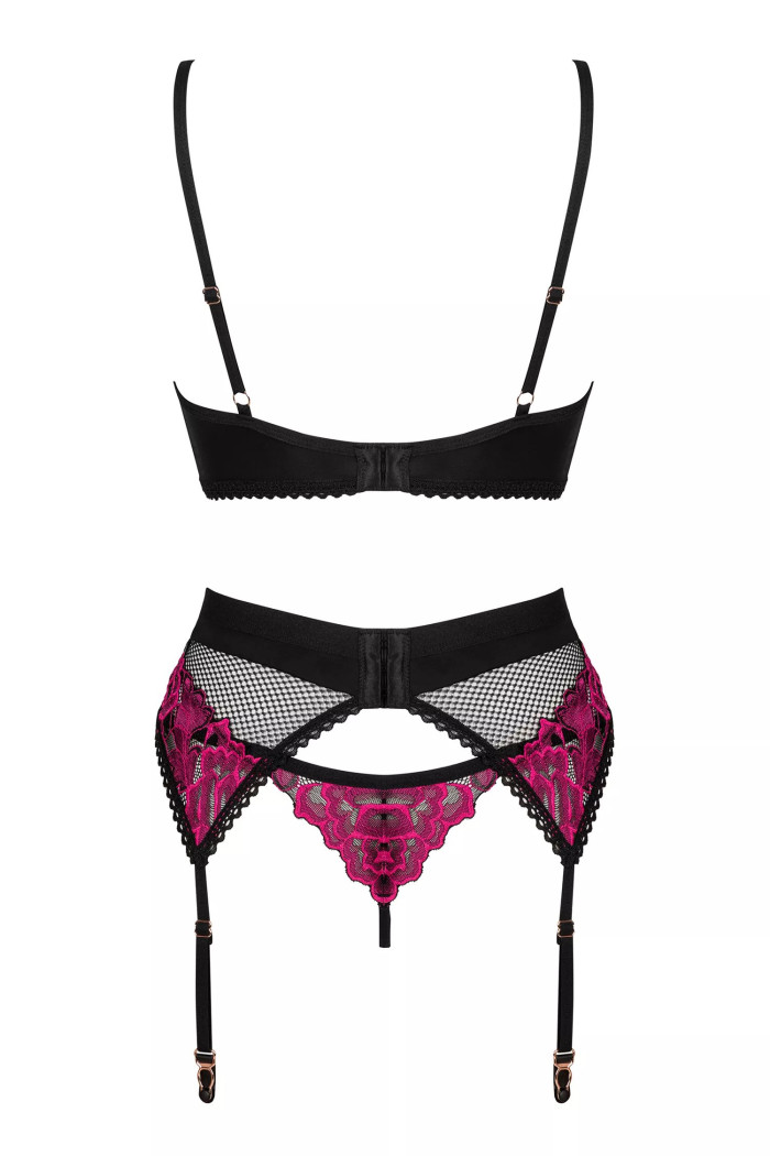 Комплект білизни мереживний з поясом Obsessive Rosenty garter belt set