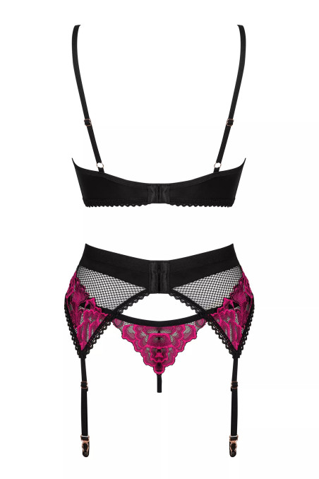 Комплект білизни мереживний з поясом Obsessive Rosenty garter belt set
