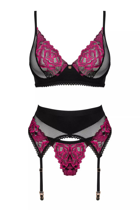 Комплект білизни мереживний з поясом Obsessive Rosenty garter belt set
