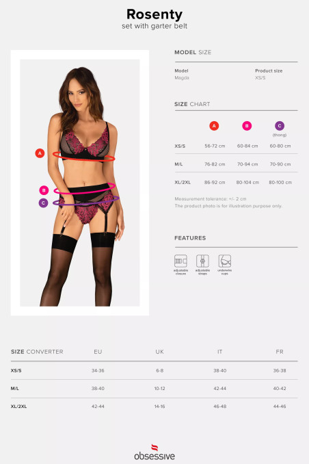 Комплект білизни мереживний з поясом Obsessive Rosenty garter belt set