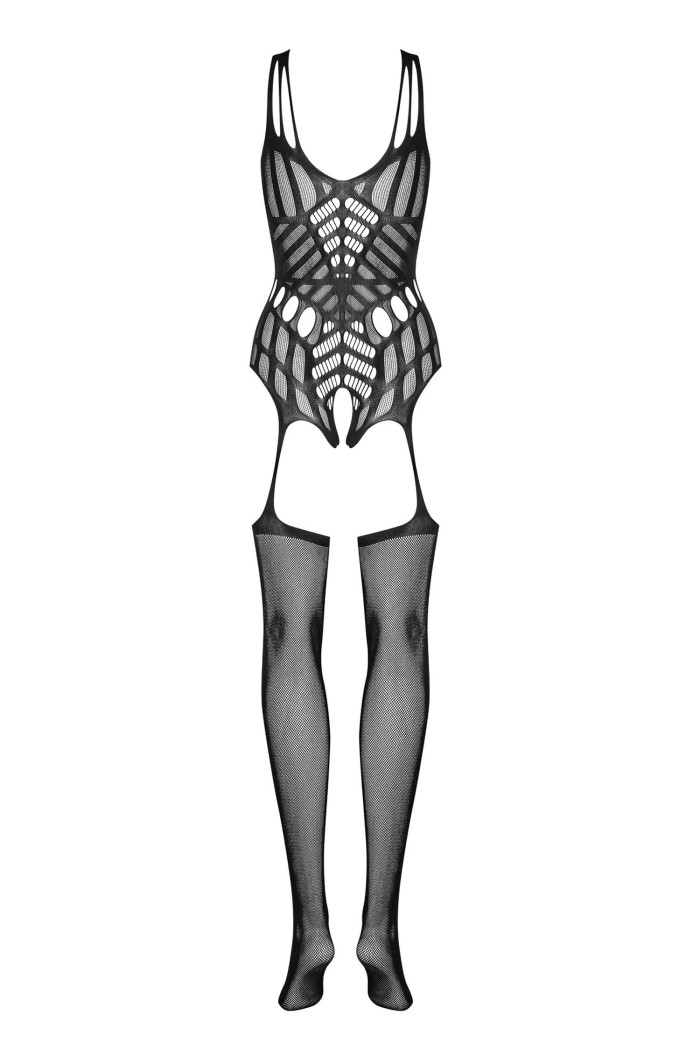 Комбинезон-сетка с вырезом и чулками Obsessive G139
