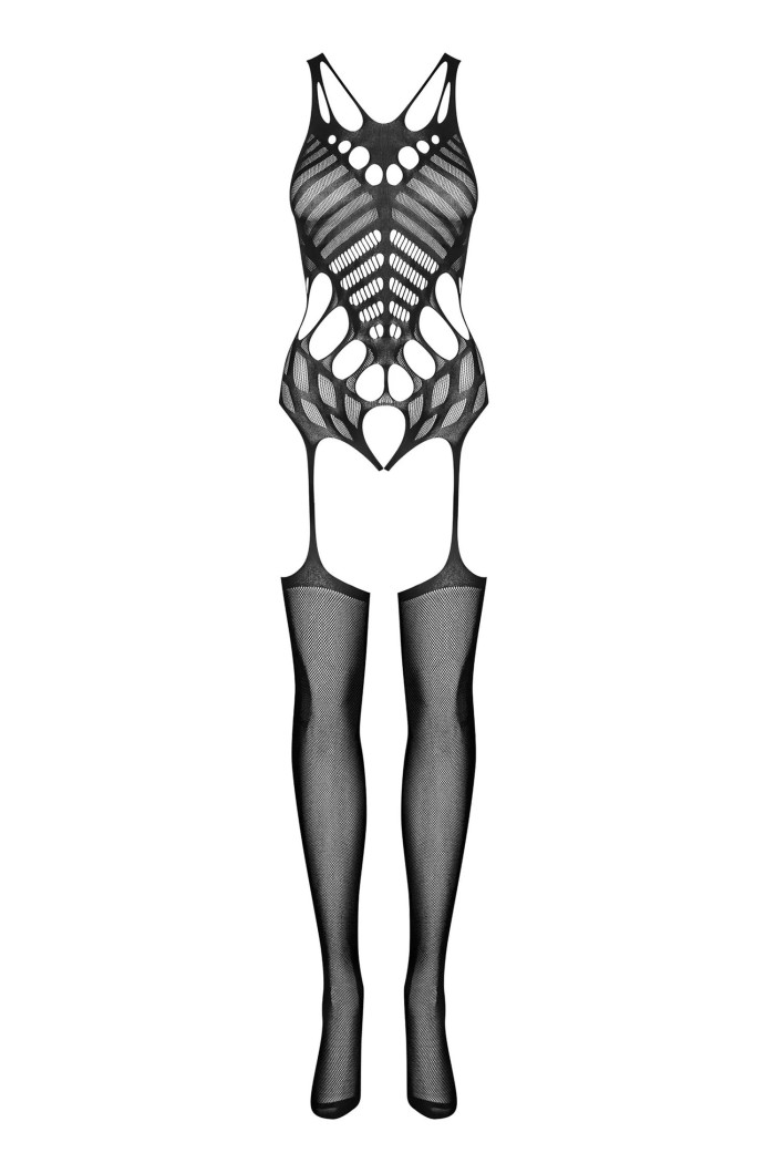 Комбинезон-сетка с вырезом и чулками Obsessive G139
