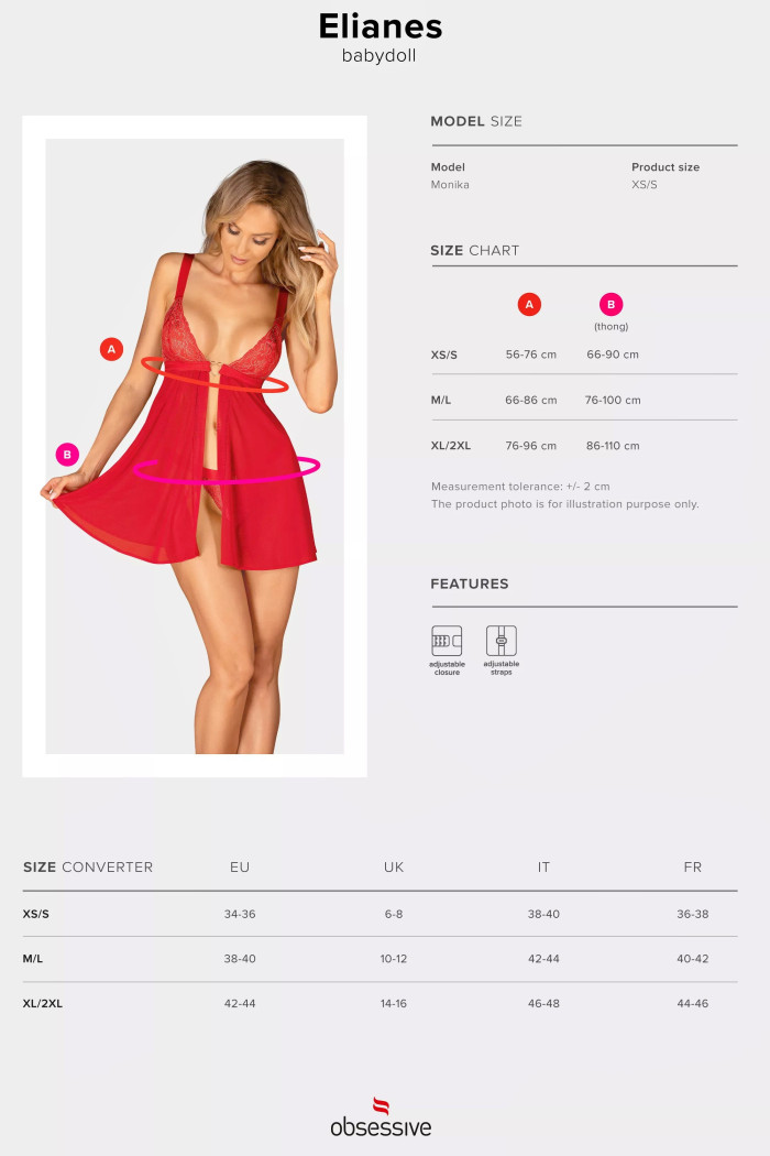 Пеньюар с трусиками Obsessive Elianes babydoll