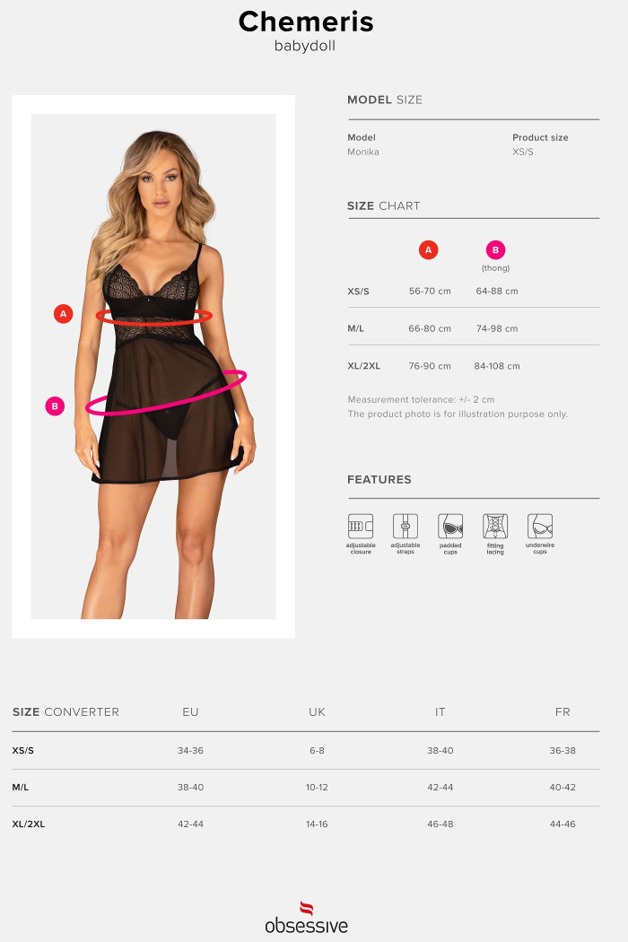 Пеньюар прозорий з трусиками Obsessive Chemeris babydoll