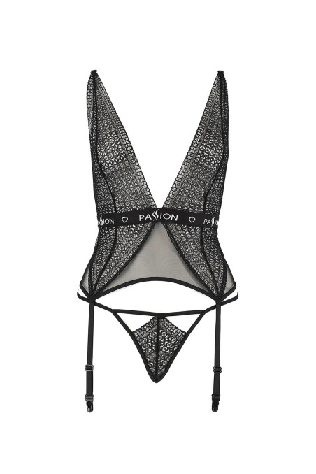 Корсет ажурный с трусиками черный Passion Mirajane