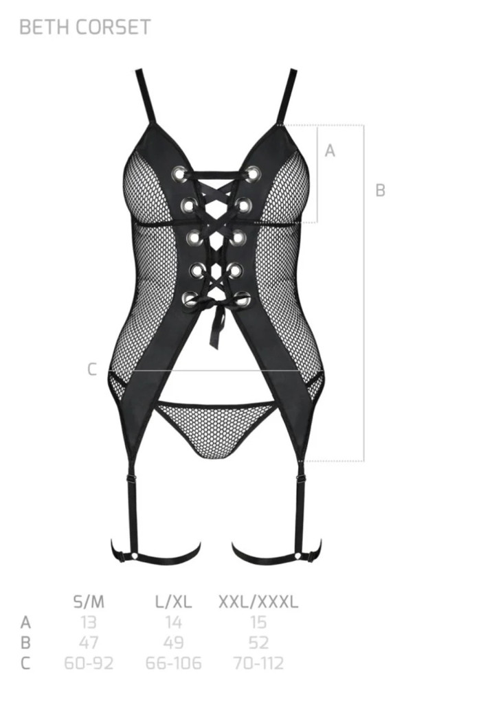 Корсет зі шнурівкою з трусиками і гартерами Passion Beth