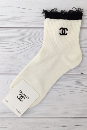 Шкарпетки бавовняні в рубчик з принтом "Chanel" BF006-3