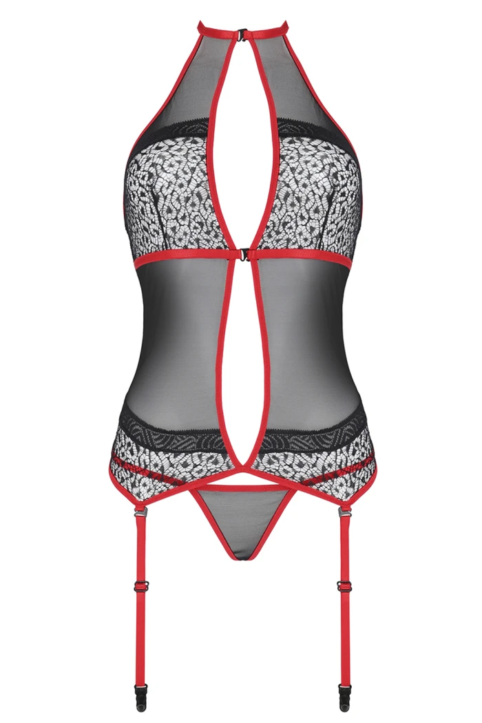 Корсет прозорий з трусиками Passion Satara corset Red