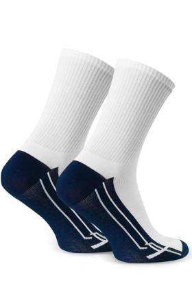 Шкарпетки чоловічі високі білі з синьою стопою Steven 057 Sport_348