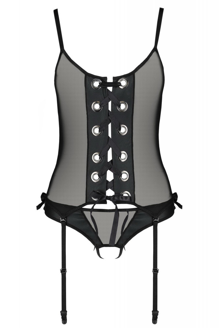Корсет прозорий з відкритими трусиками Passion Nessy corset