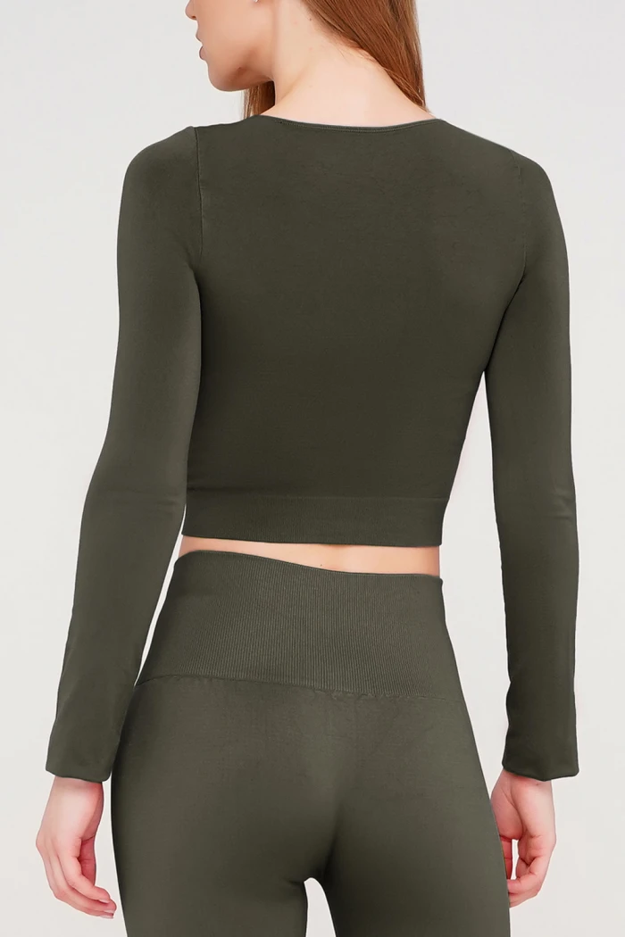 Топ безшовний з довгими рукавами Giulia CROP TOP KHAKI