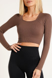 Кроп-топ в рубчик с длинными рукавами Giulia CROP TOP RIB DEEP TAUPE