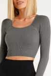 Кроп-топ в рубчик з довгими рукавами Giulia CROP TOP RIB POPPY SEED