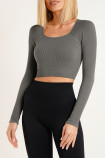 Кроп-топ в рубчик з довгими рукавами Giulia CROP TOP RIB POPPY SEED