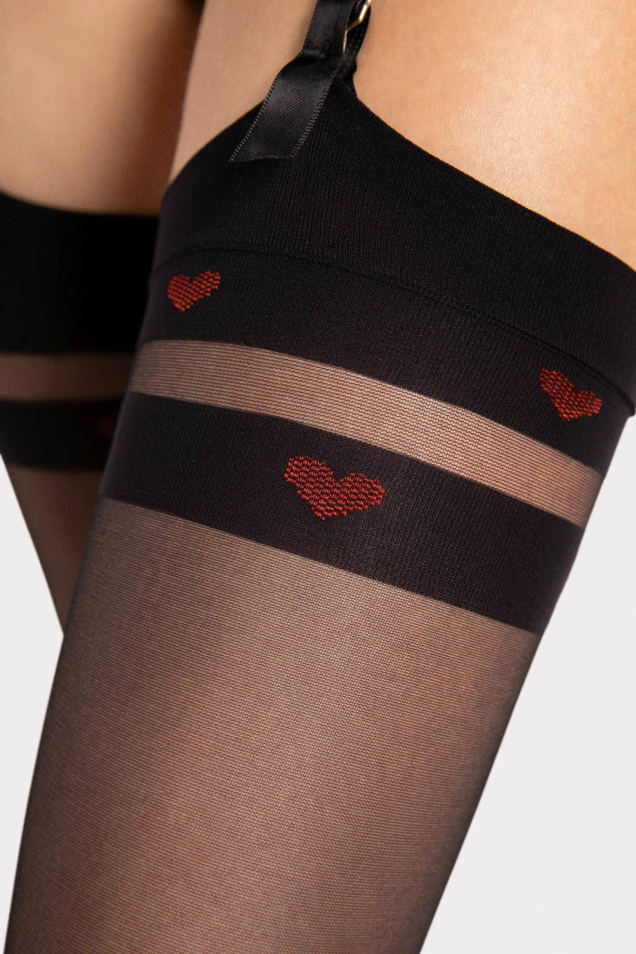 Чулки под пояс с сердечками Fiore ETERNAL 20d