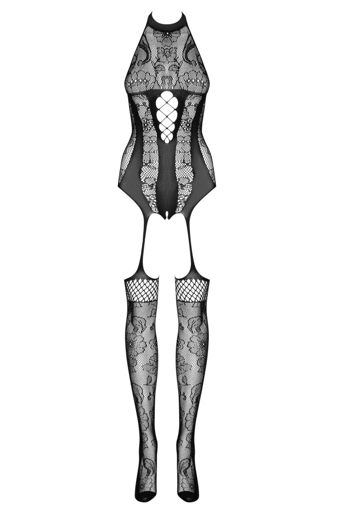 Боді-комбінезон з вирізом і панчохами Obsessive F240