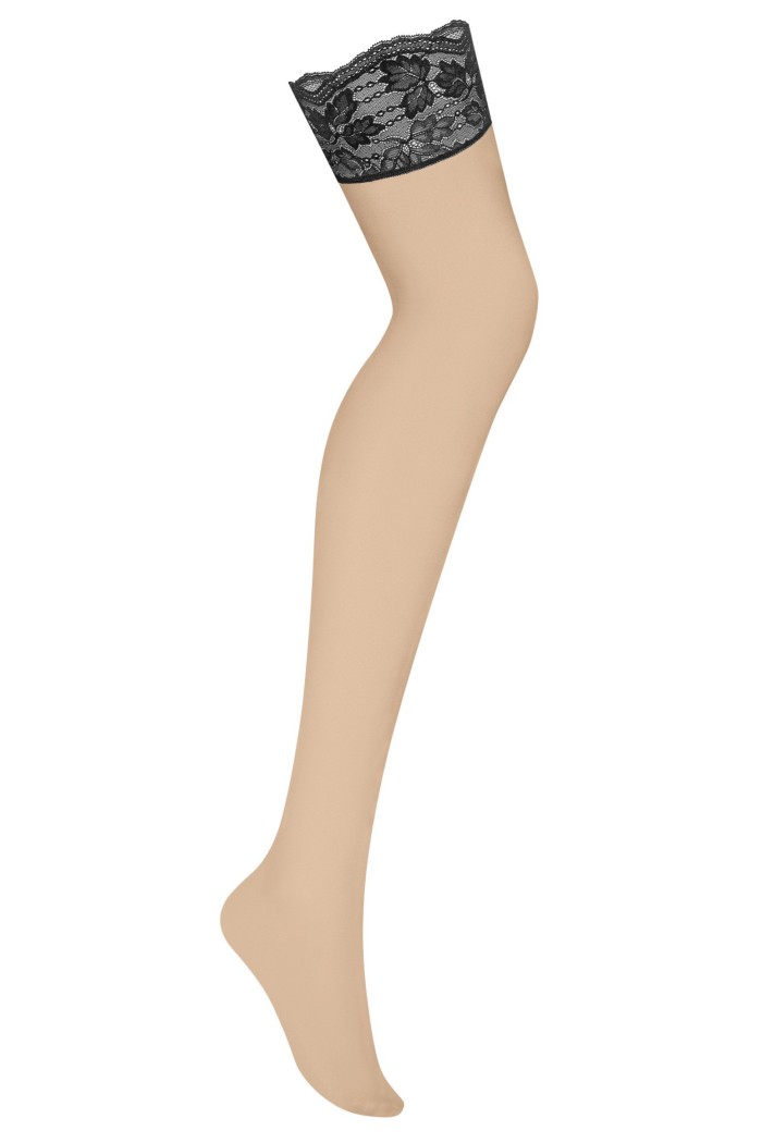 Панчохи тілесні з чорним мереживом Obsessive Nutris