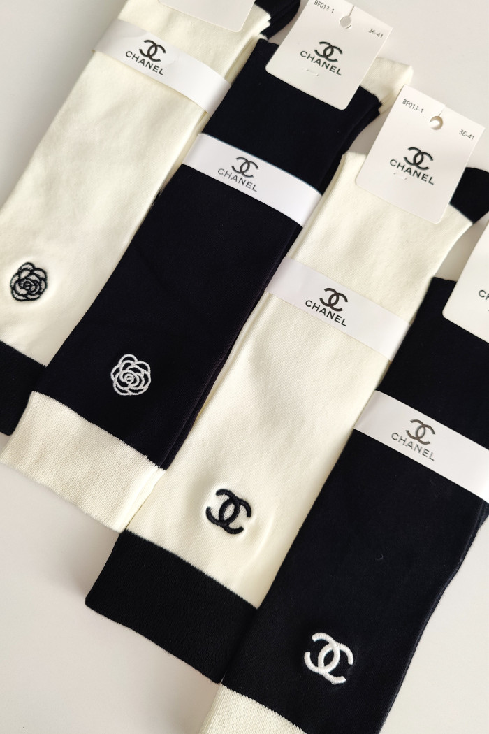 Гольфы хлопковые с принтом Chanel BF013-1