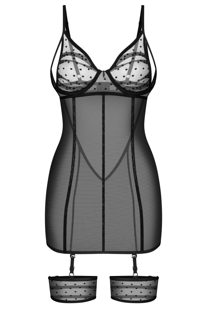 Сорочка прозрачная с трусиками и гартерами Obsessive Nuites Chemise | InSecret.ua
