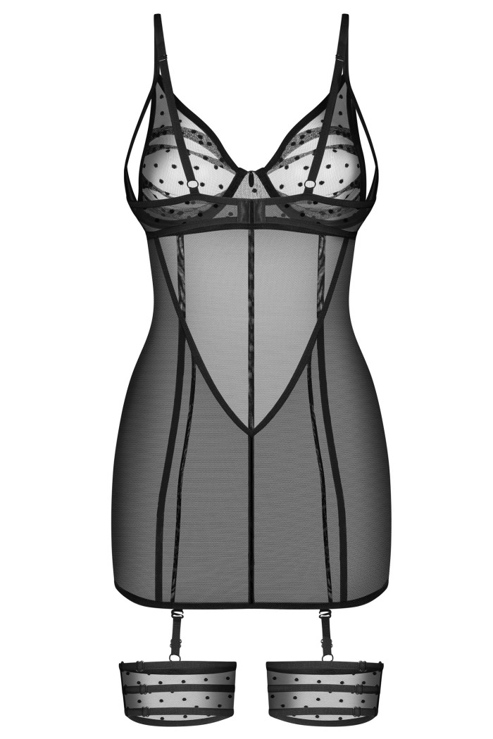 Сорочка прозрачная с трусиками и гартерами Obsessive Nuites Chemise | InSecret.ua