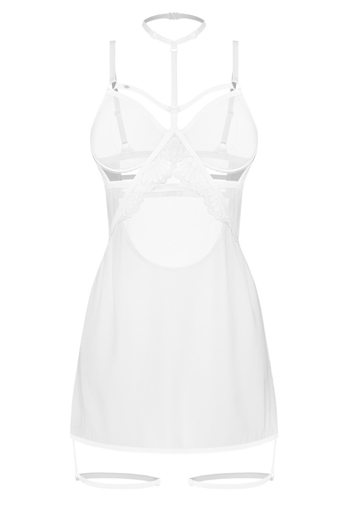 Сорочка прозора з гартерами Obsessive Arrowel Chemise White  — купити в InSecret.ua