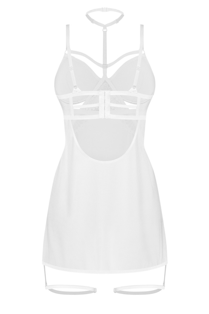 Сорочка прозора з гартерами Obsessive Arrowel Chemise White  — купити в InSecret.ua