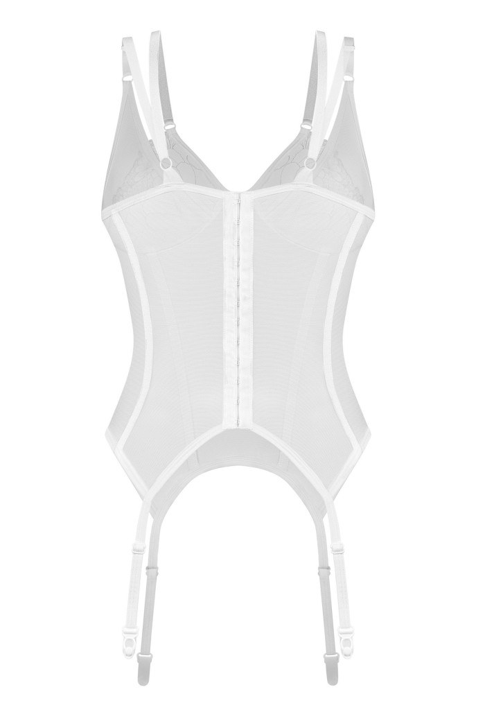 Корсет прозорий з пажами для панчіх Obsessive Arrowel Corset White  — купити в InSecret.ua