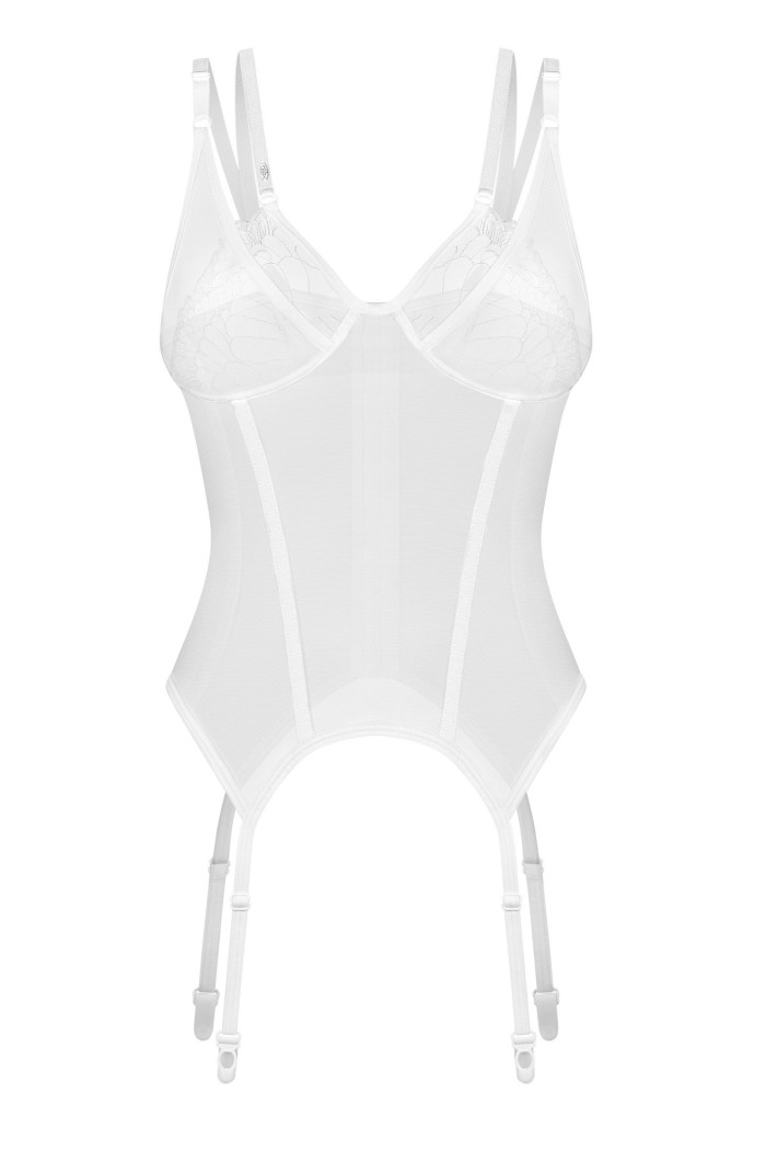 Корсет прозорий з пажами для панчіх Obsessive Arrowel Corset White  — купити в InSecret.ua