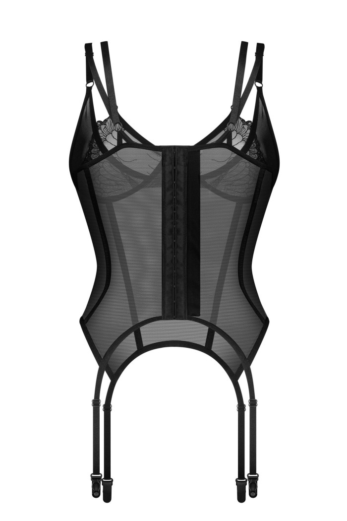 Корсет прозрачный с пажами для чулок Obsessive Arrowel Corset Black | InSecret.ua
