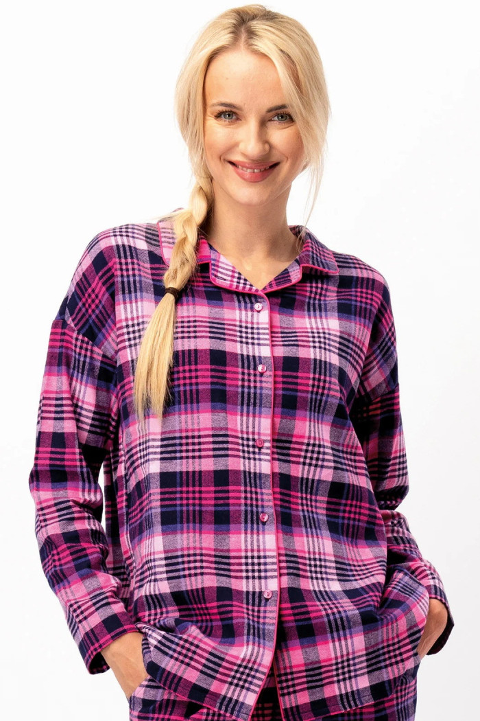 Піжама жіноча фланелева великого розміру в клітку Key LNS 490 B25  — купити в InSecret.ua