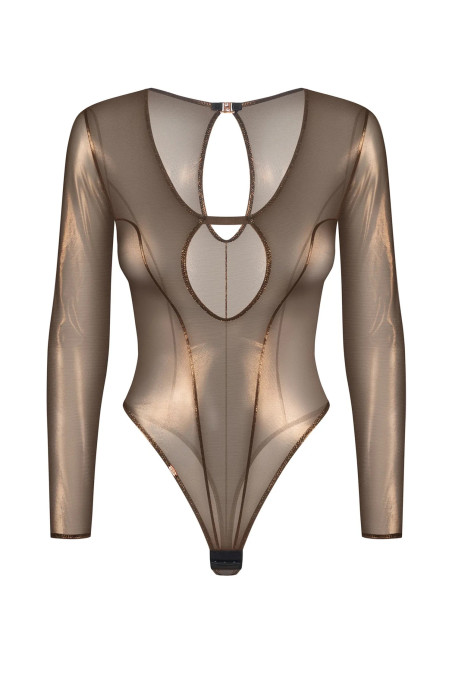 Боди блестящий полупрозрачный с рукавом Obsessive Soranna long sleeved | InSecret.ua