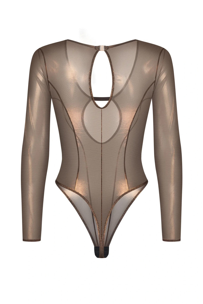 Боди блестящий полупрозрачный с рукавом Obsessive Soranna long sleeved | InSecret.ua