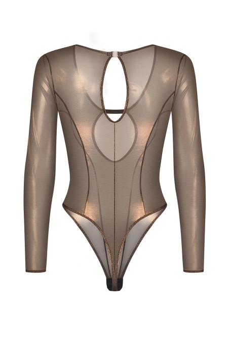 Боди блестящий полупрозрачный с рукавом Obsessive Soranna long sleeved | InSecret.ua