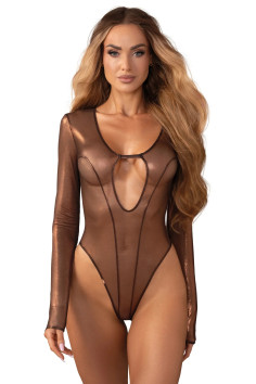 Боди блестящий полупрозрачный с рукавом Obsessive Soranna long sleeved | InSecret.ua