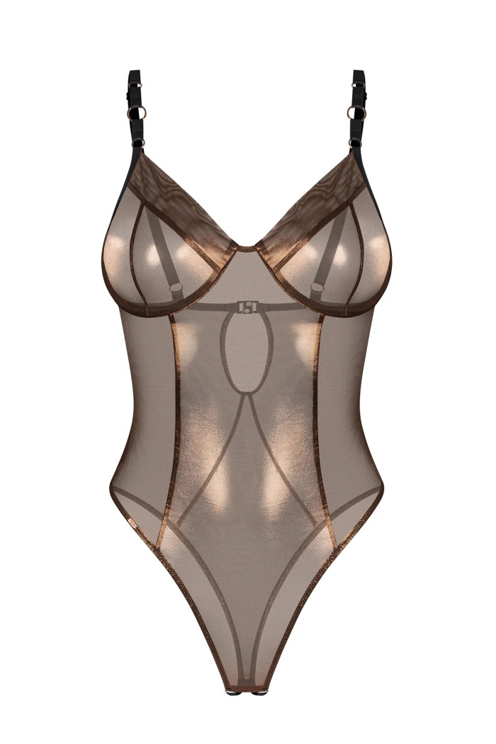 Боди блестящий полупрозрачный с вырезом Obsessive Soranna Crotchless | InSecret.ua