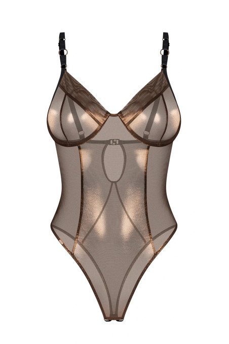 Боди блестящий полупрозрачный с вырезом Obsessive Soranna Crotchless | InSecret.ua