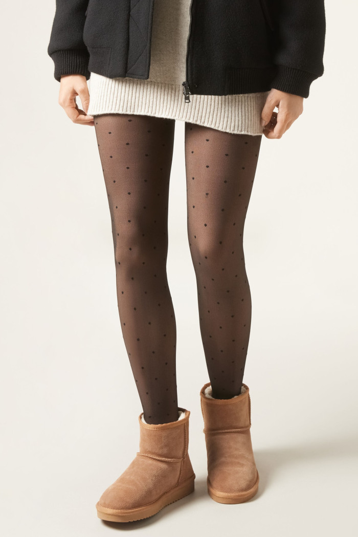 Колготки теплі на флісі з ефектом тюлю в горошок WS Studio 7723 500d