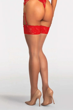 Панчохи під пояс з червоним мереживом Obsessive Cupide Desir  — купити в InSecret.ua 2
