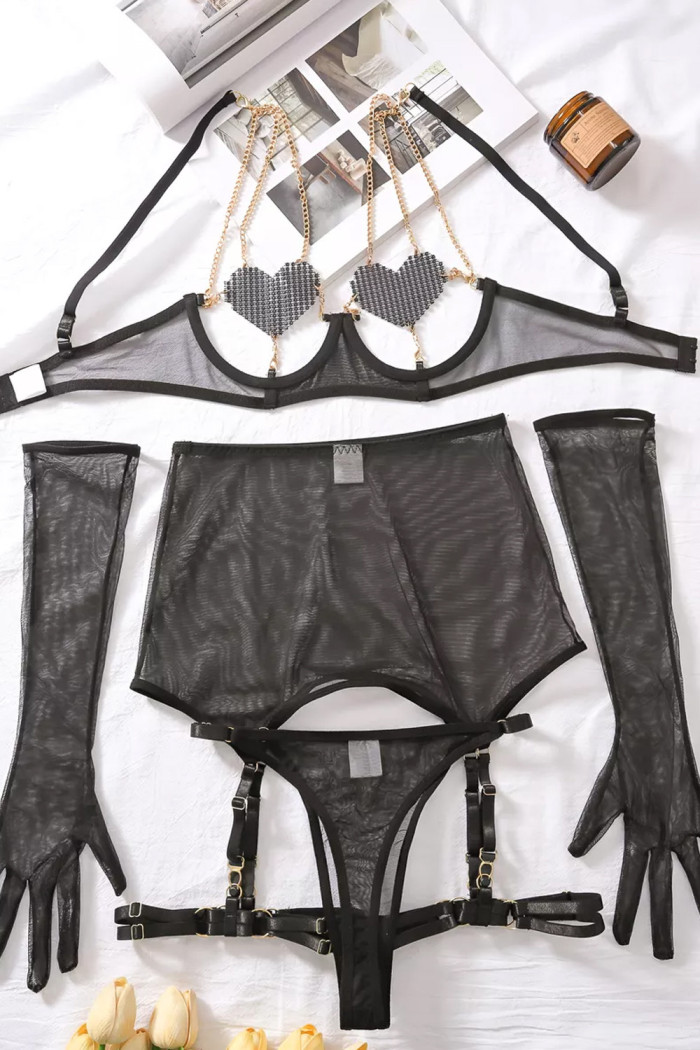 Комплект белья открытый с поясом Obsessive Lecille set | InSecret.ua