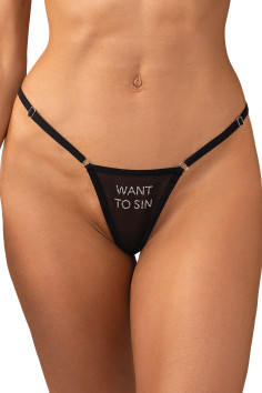 Стрінги з ажурною вставкою Obsessive Celia Noir  — купити в InSecret.ua