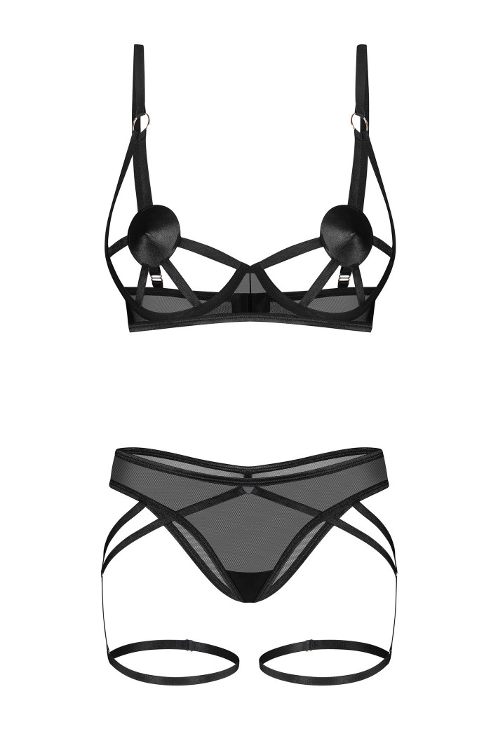 Комплект с открытым бюстом и трусиками Obsessive Nutris set | InSecret.ua